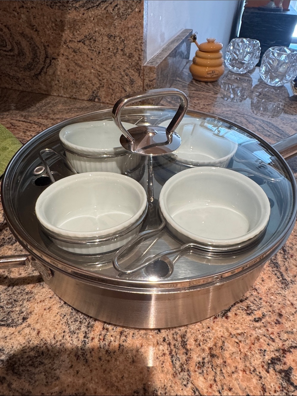 Williams Sonoma 4 egg poacher made by Resto Demeter also a 4 cup sauce pan